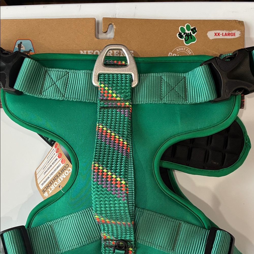 Arcadia Trail Green Dog Harness with Multicolor Strap